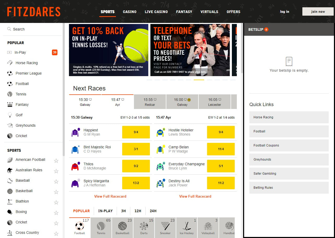 The Fitzdares sports betting online platform.