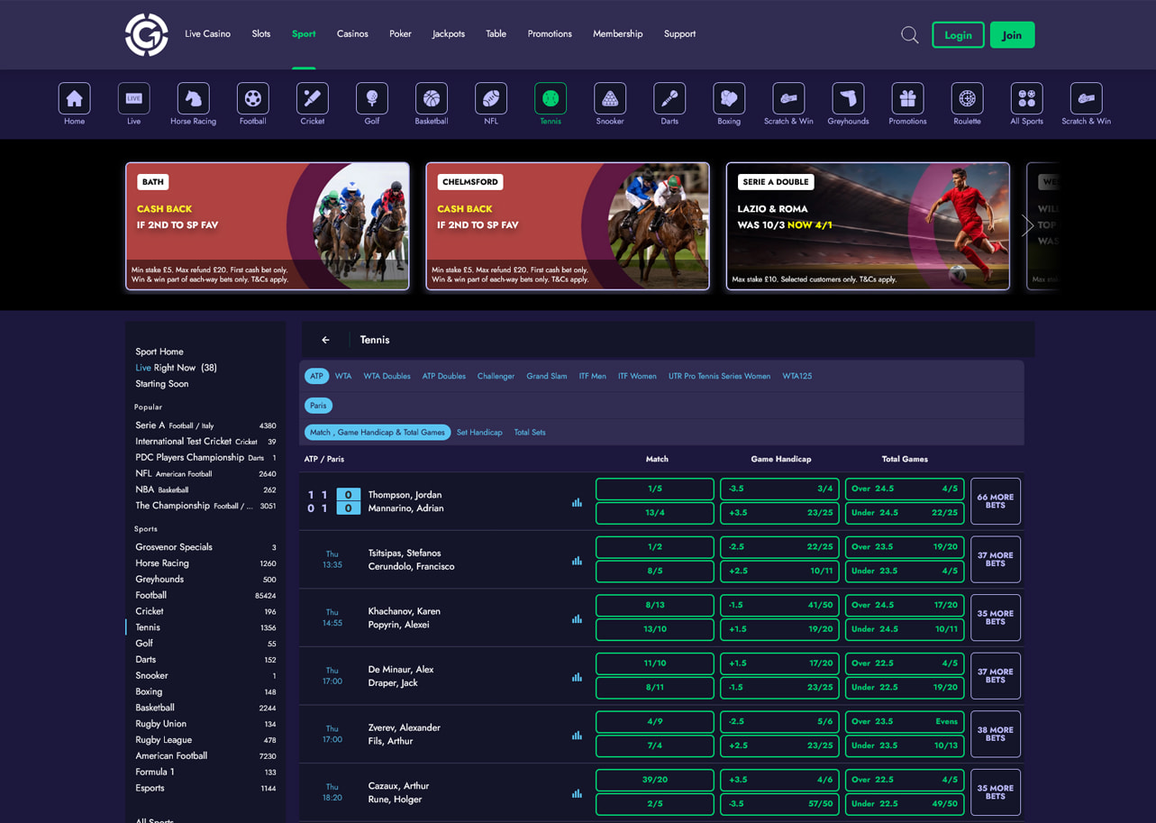 Grosvenor tennis betting homepage