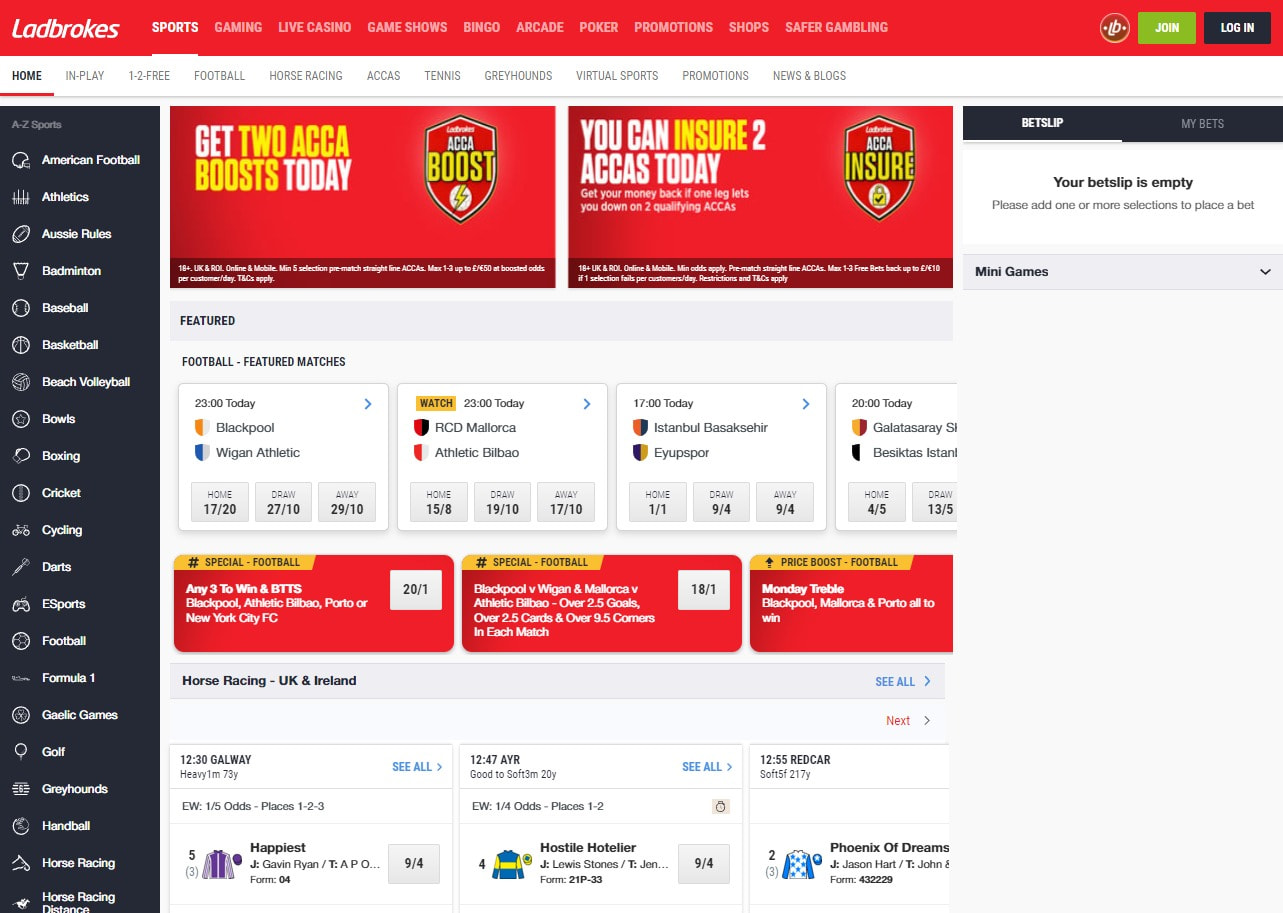 The Ladbrokes sports betting website.