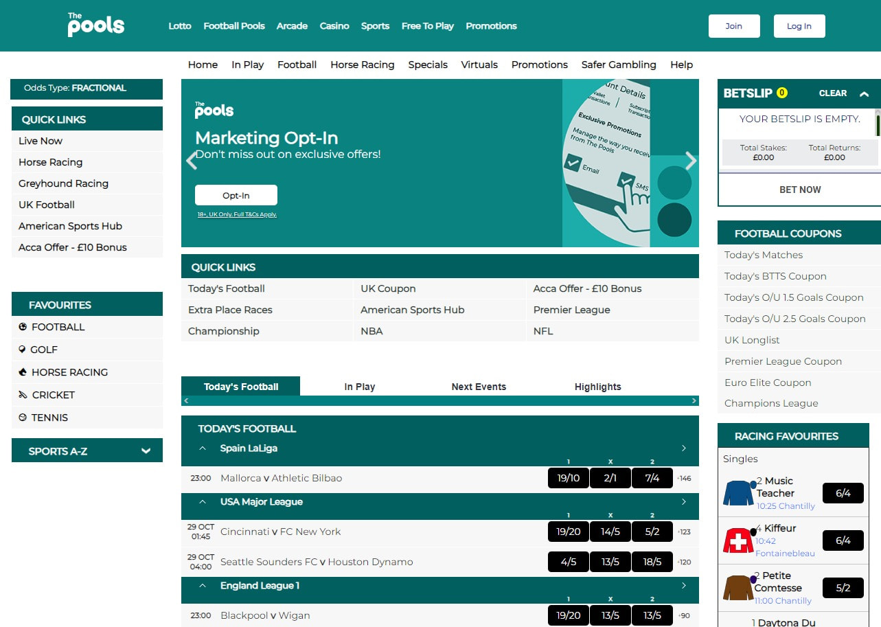 The Pools and its various sports betting markets.