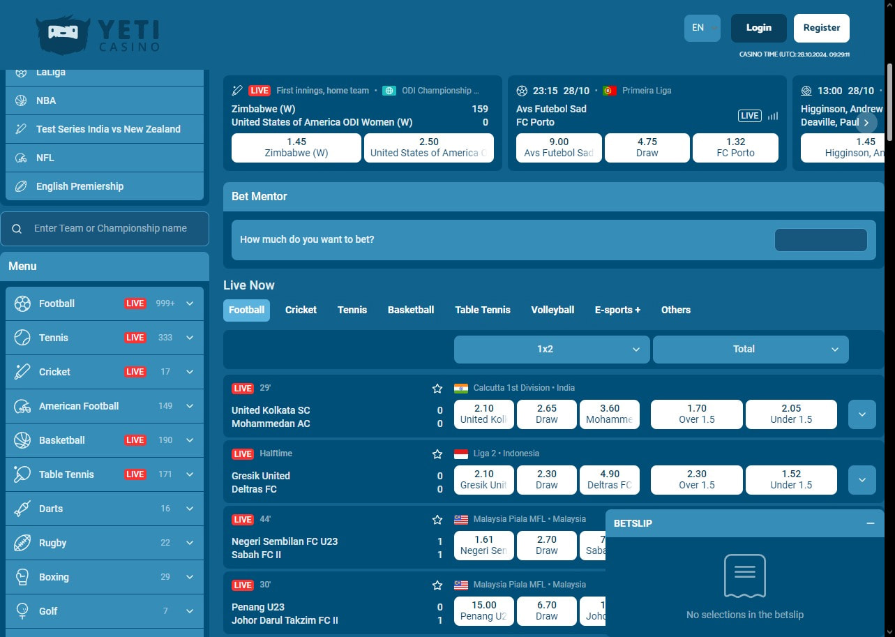 The sports betting offering at YetiBet.