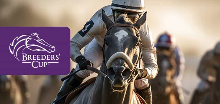 Horses racing and the Breeder’s cup logo.