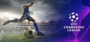 A picture of a game of football with the Champions League logo depicting the topic of the article