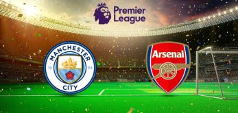 A picture of a football ground with Manchester City and Arsenal badges depicting the topic of the article