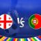 The image is a promotional graphic for the Euro 2024 football match between Georgia and Portugal. It prominently features the national flags of Georgia on the left and Portugal on the right, with a large "Vs" in the center indicating the matchup. In the background, there is a close-up of a player's legs and a football, symbolizing the competitive nature of the upcoming match. The stadium is illuminated under bright lights, creating an energetic and vibrant atmosphere. The Euro 2024 logo is displayed in the top right corner, emphasizing the branding of the tournament. The bottom of the image is decorated with a colorful border showcasing various national flags, adding to the festive and international spirit of the event.