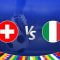 The image is a promotional graphic for the Euro 2024 football match between Switzerland and Italy. It prominently features the national flags of Switzerland on the left and Italy on the right, with a large "Vs" in the center indicating the matchup. In the background, there is a close-up of a football and a player's legs, symbolizing the competitive nature of the upcoming match. The top right corner displays the Euro 2024 logo, emphasizing the branding of the tournament. The bottom of the image is decorated with a colorful border showcasing various national flags, adding to the festive and international spirit of the event. The overall design creates an energetic and vibrant atmosphere, highlighting the excitement surrounding the match.