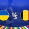 The image is a promotional graphic for the Euro 2024 football match between Ukraine and Belgium. It prominently features the national flags of Ukraine on the left and Belgium on the right, with a large "Vs" in the center indicating the matchup. In the background, there's a football stadium illuminated under bright lights, creating a lively and energetic atmosphere. The top right corner of the image displays the Euro 2024 logo, emphasizing the branding of the tournament. The bottom of the image is decorated with a colorful border showcasing various national flags, adding to the festive and international spirit of the event. A close-up of a player's leg and a football is visible in the background, symbolizing the competitive nature of the upcoming match.