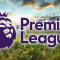 The image shows the Premier League logo, featuring a stylized lion's head with a crown, against the backdrop of a football stadium at sunset. A football is visible on the green grass pitch, with stadium lights shining, suggesting the anticipation of an exciting matchday atmosphere.